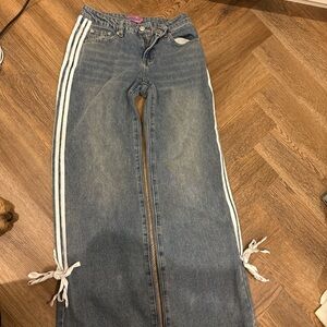 Edikted Blue Jeans with White Side Ties